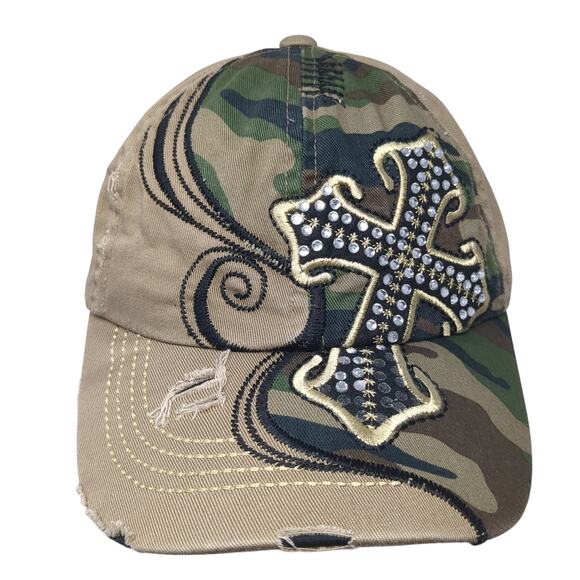 Cross Bling Slideback Baseball Cap Multicolor One Size Adjustable Distressed - Picture 1 of 9